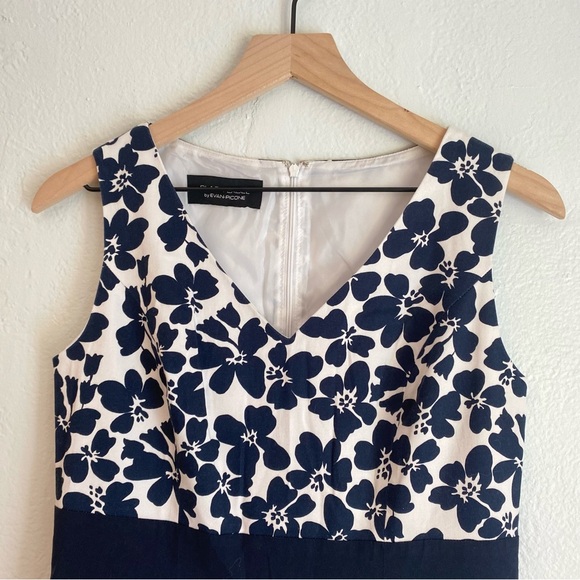 Evan‎ Picone black label navy Blue and White Tiered Ruffled Midi Dress - Picture 2 of 5